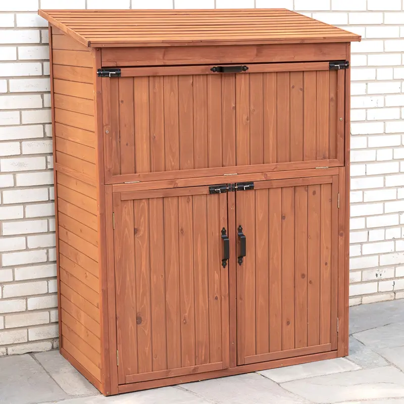 Multi-Compartment Outdoor Wood Storage Cabinet – Deck, Backyard, or Garage Locker System SCT1753