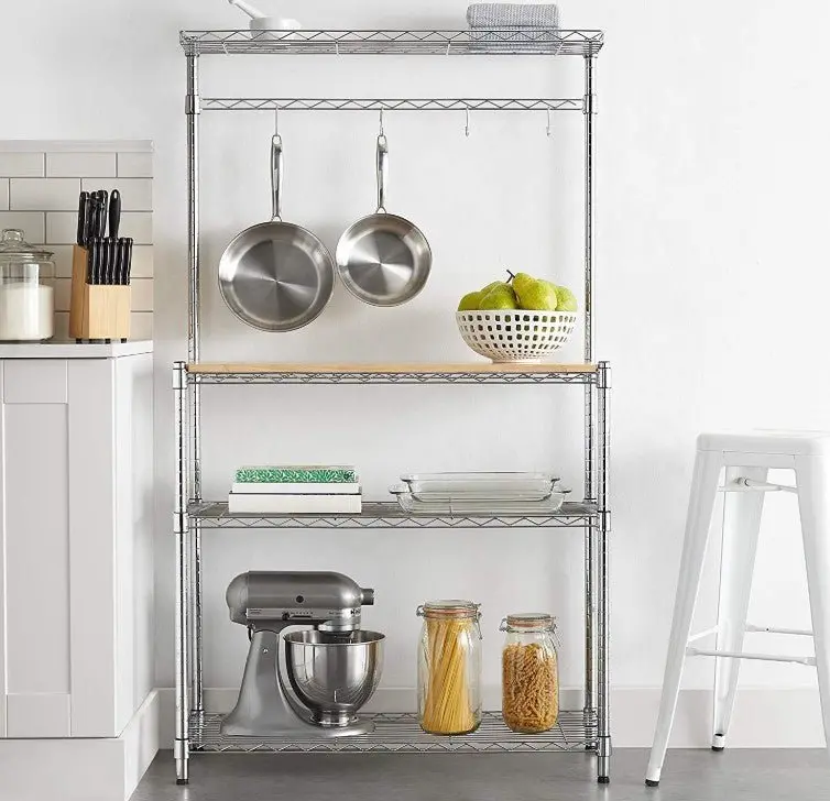 Multi-Functional Kitchen Baker’s Rack with Table — Microwave Stand & Utility Organizer