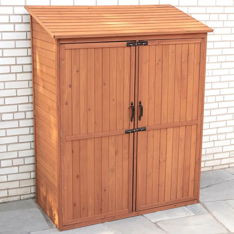Multi-Tier Outdoor Storage Cabinet – Weather-Resistant Wooden Garden Shed with Organized Compartments