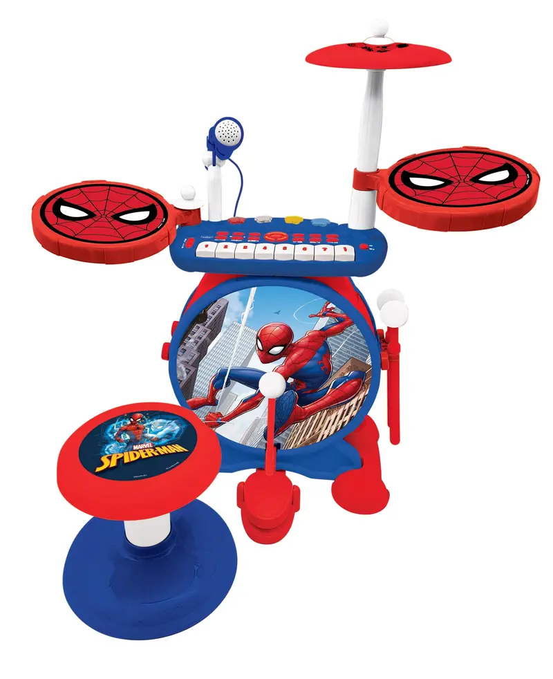 My Rock Band Spider-Man Drum Set – Blue/Red Kids’ Electronic Drum Kit with Seat