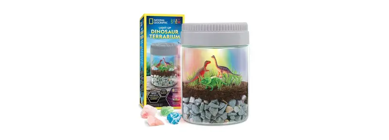 National Geographic Dinosaur Terrarium Kit – Light-Up Habitat with Real Fossils & Seeds