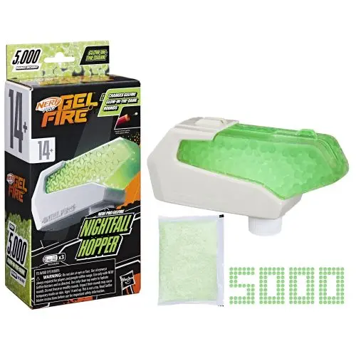 NERF Gelfire Nightfall Hopper Blaster with Glow-in-the-Dark Tracer Darts