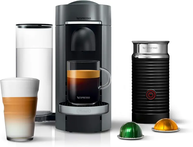 Nespresso VertuoPlus Deluxe Coffee Machine – Titanium Finish with Integrated Aeroccino Milk Frother (44387051552)