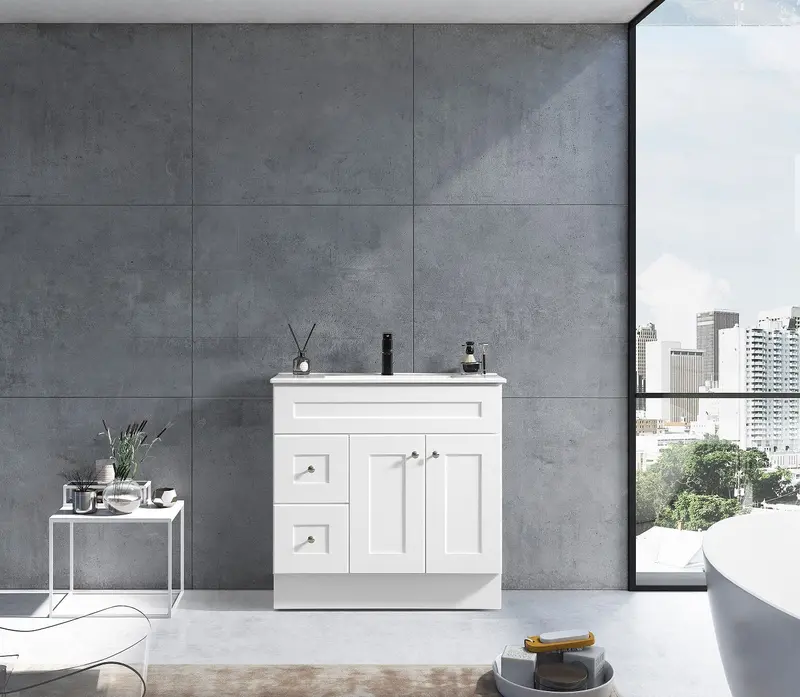 Newport Shaker-Style Bathroom Vanity – White Cabinet in 36″, 48″, or 72″ Sizes with Soft-Close Drawers & Integrated Countertop