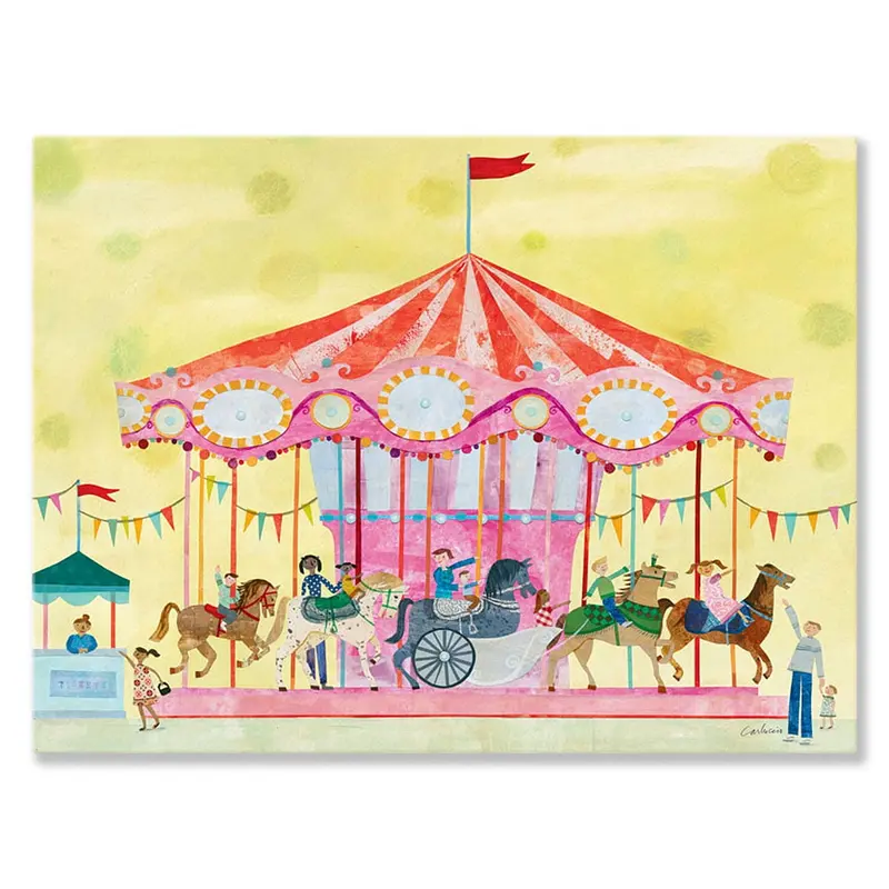 Oopsy Daisy Carousel Canvas Print – Whimsical Illustrated Wall Art for Children’s Rooms