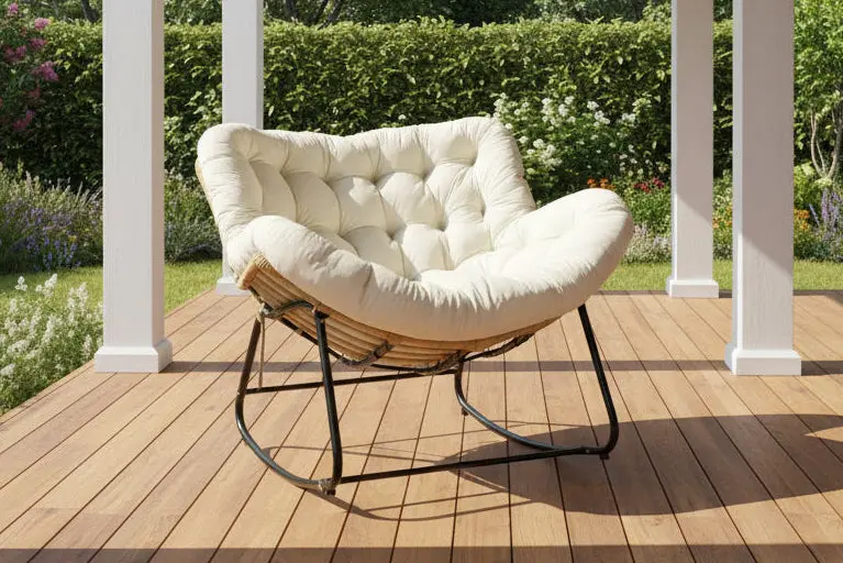 Outdoor Rocking Lounger Chair – PE Rattan & Steel Frame with Velvet Cushion, 330 lb Weight Capacity
