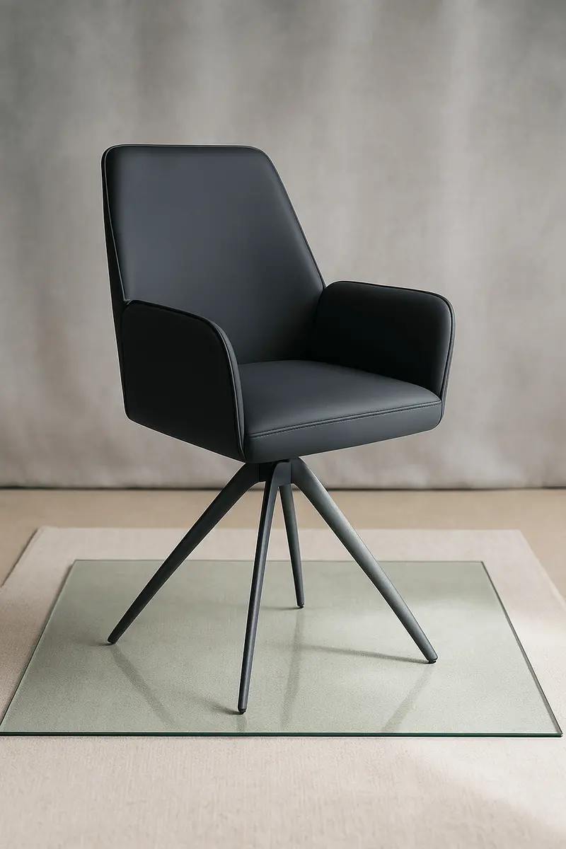 Pair of Black PU Leather Dining Chairs – Sleek Metal Frame with Armrests for Kitchen or Dining Room (DA2565)