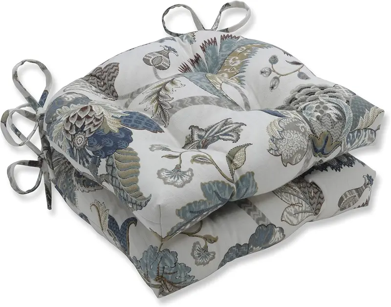 Pillow Perfect Indoor Chair Pads — Blue French Design, 2-Pack Finders Keepers Seat Cushions