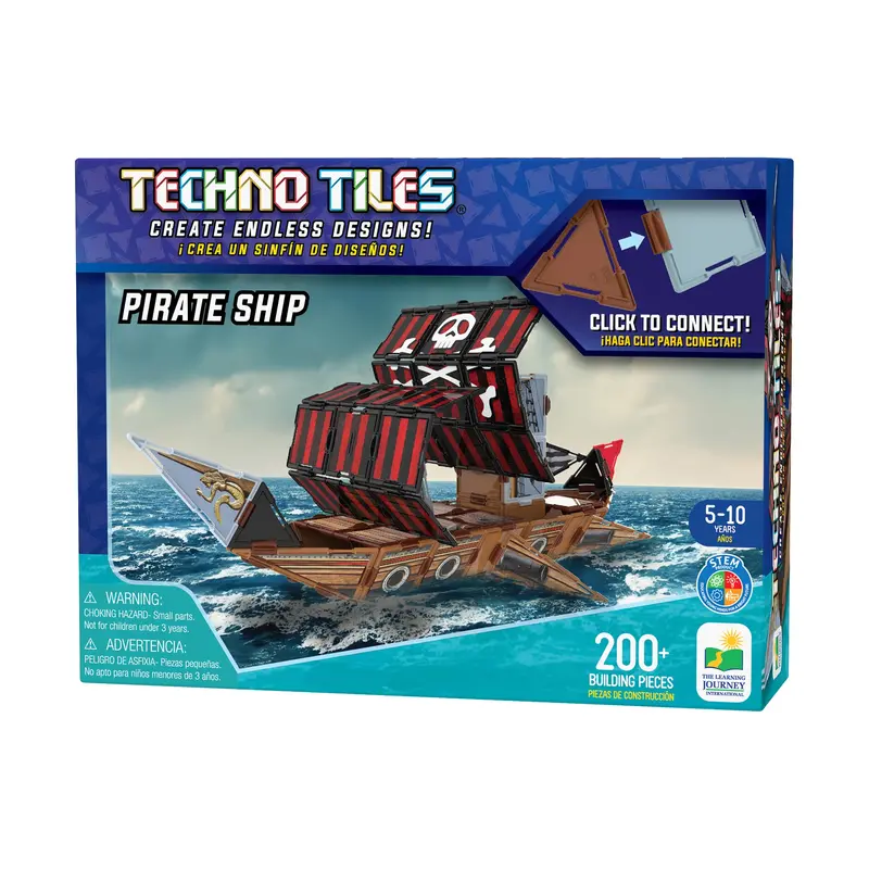 Pirate Ship Construction Set – Techno Tiles Building Kit – 200+ Interlocking Pieces