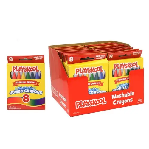 Playskool Jumbo Washable Crayons – 8-Pack Bold, Kid-Safe Art Supplies