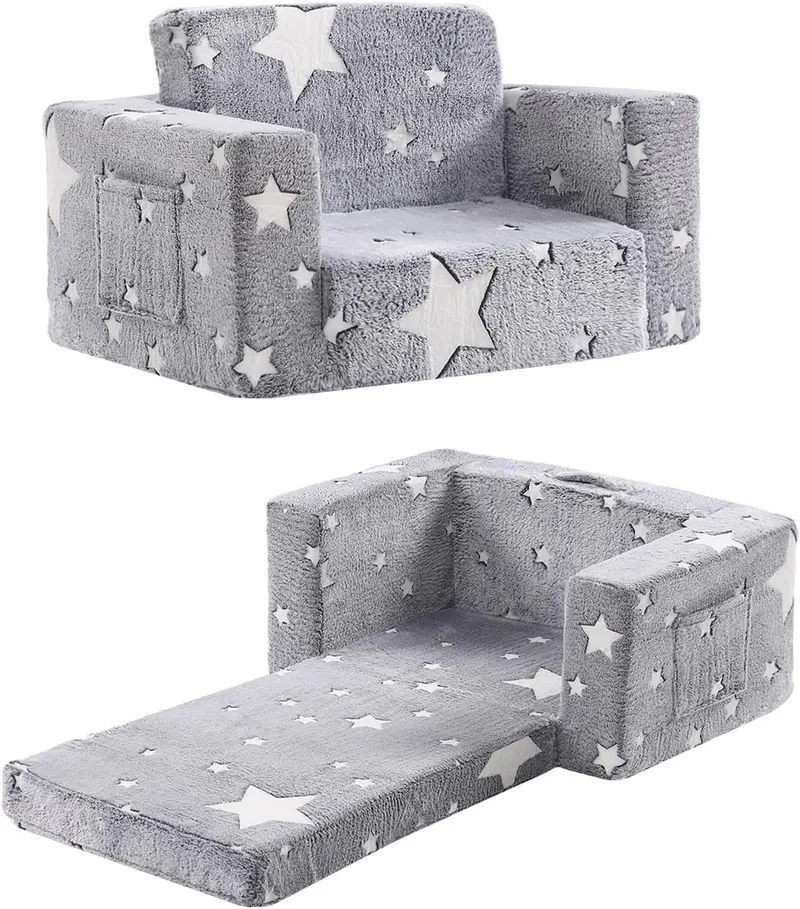 Plush Toddler Lounge Chair – Glow-in-the-Dark Fold-Out Sofa with Washable Cover, Carry Handle & Hidden Storage (SKU 3848511)