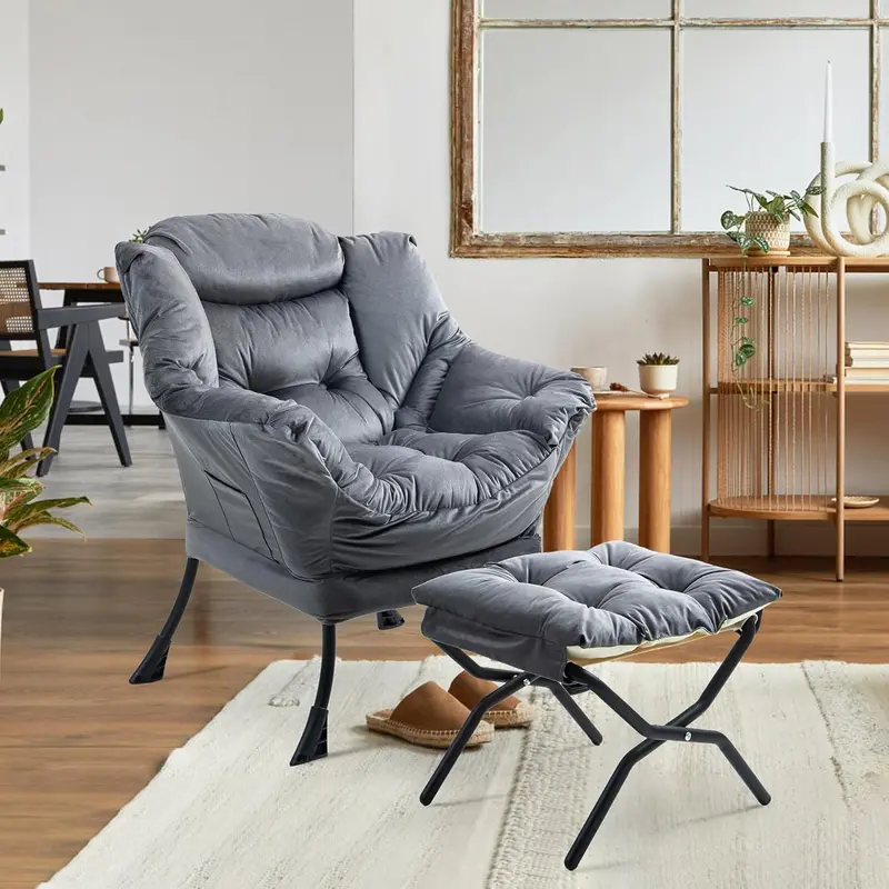 Plush Velvet Accent Chair with Matching Ottoman – Modern Lounge Seating for Living Rooms