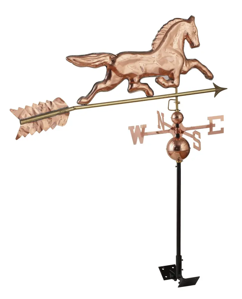 Polished Copper Horse Weathervane with Roof Mount – 3D Outdoor Weather Indicator (Model WV925)