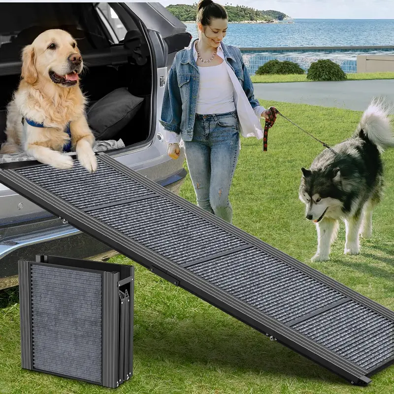 Portable Dog Ramp with Stairs – 63″ x 17″ Pet Loading Ramp, 150 LB Weight Capacity