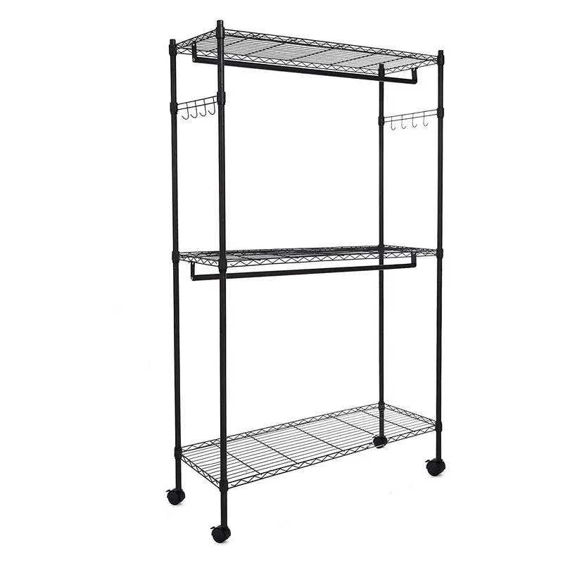 Portable Freestanding Closet Organizer – Adjustable Garment Rack with Hanging Rod and Shelf (7251256)