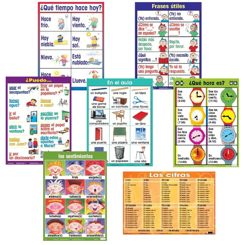 Poster Pals Spanish Vibrant Classroom Posters – 6-Piece Educational Display Set