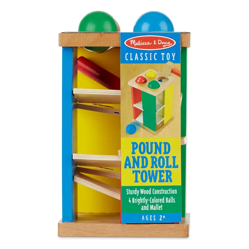Pound and Roll Tower – Colorful Wooden Hammering & Cause-and-Effect Toy