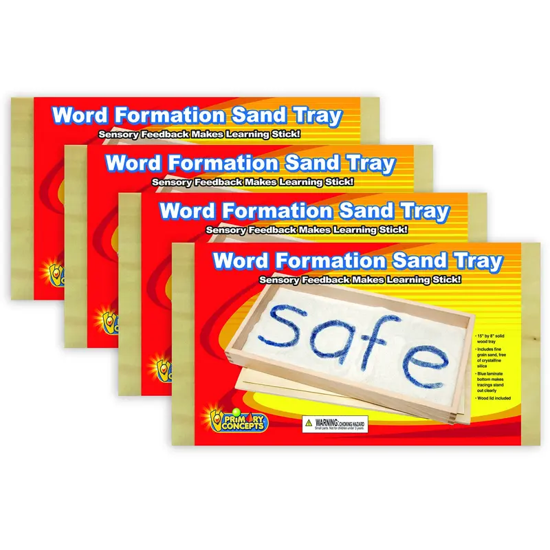 Primary Concepts Word Formation Sand Tray Set – Pack of 4 Blue Sensory Learning Trays (15″ x 8″)