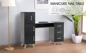 Professional Manicure Table: Nail Salon Station with Integrated Drawers and Makeup Organization