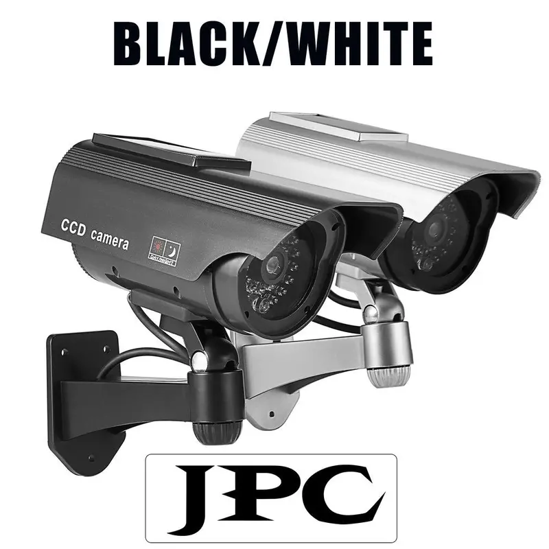Realistic Dummy Solar Security Camera – Decoy Outdoor Surveillance Device with Blinking LED