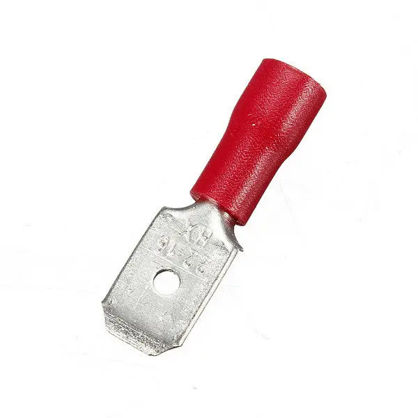 Red 4.8mm Male Spade Crimp Terminals – 100-Pack
