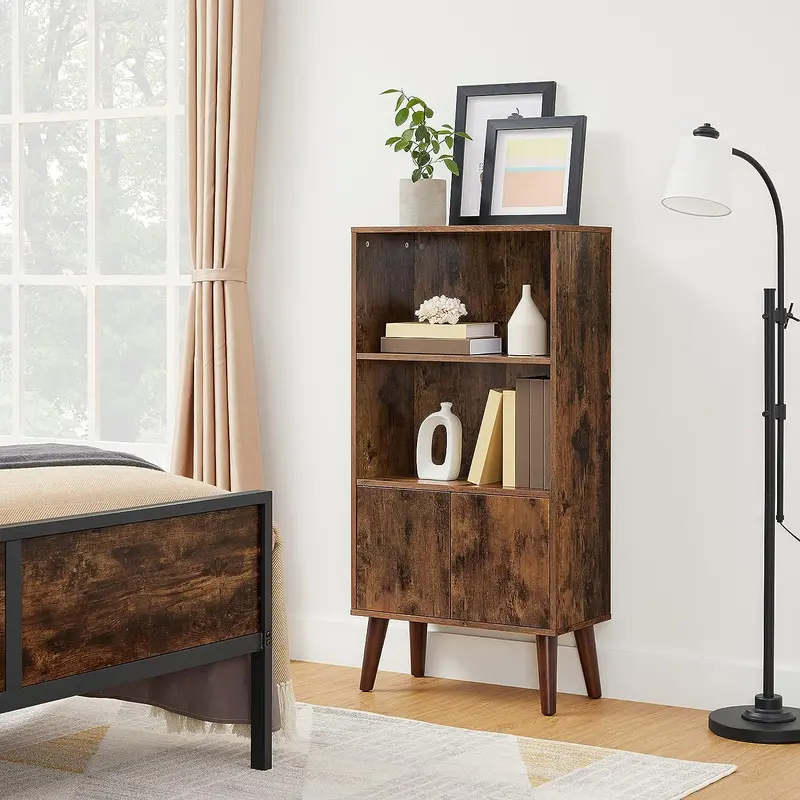Retro-Style 3-Tier Bookshelf with Enclosed Doors — Vintage-Inspired Display & Storage Unit (LBC09BX)