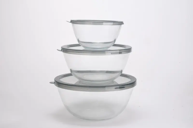 Round Glass Meal Prep Bowls with Grey Lids – 3-Piece Set (1050ml, 2650ml, 4300ml)