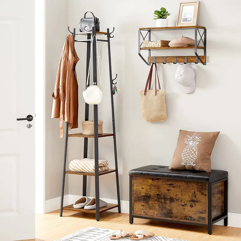 Rustic 3-Tier Coat Hanger & Stand – Wall-Mount or Freestanding Entryway Organizer