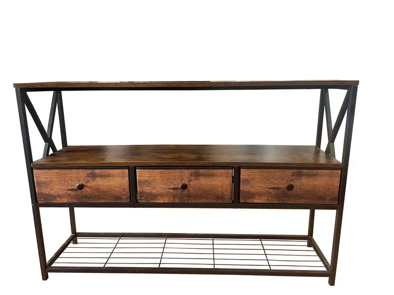 Rustic Brown 47.2-Inch 3-Drawer Console Table with 3-Tier Open Shelving