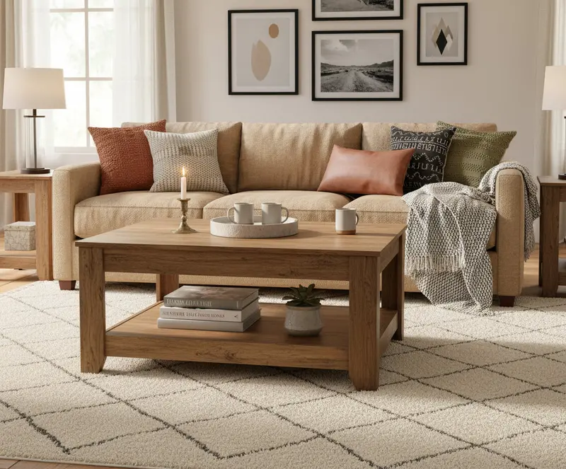 Rustic Oak Coffee Table with Storage – Dark Gray or Knotty Finish, Living Room Centerpiece TLC252 Series