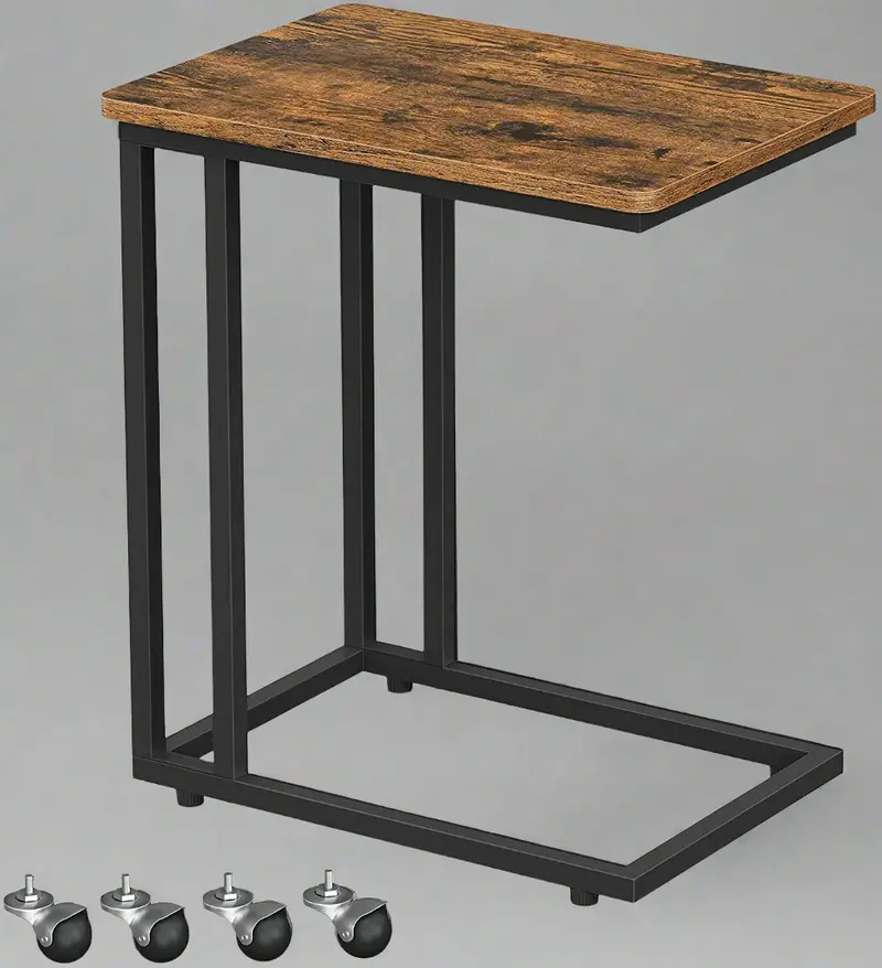 Rustic Rolling Laptop Tray Table – Mobile Side or Coffee Table with Casters and Foldable Design