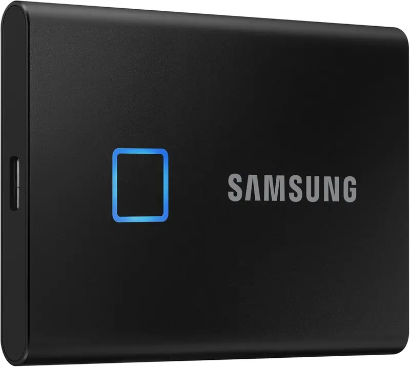 Samsung T7 Touch 2TB Portable SSD – Black, Fingerprint-Enabled External Drive (MU-PC2T0K/WW)
