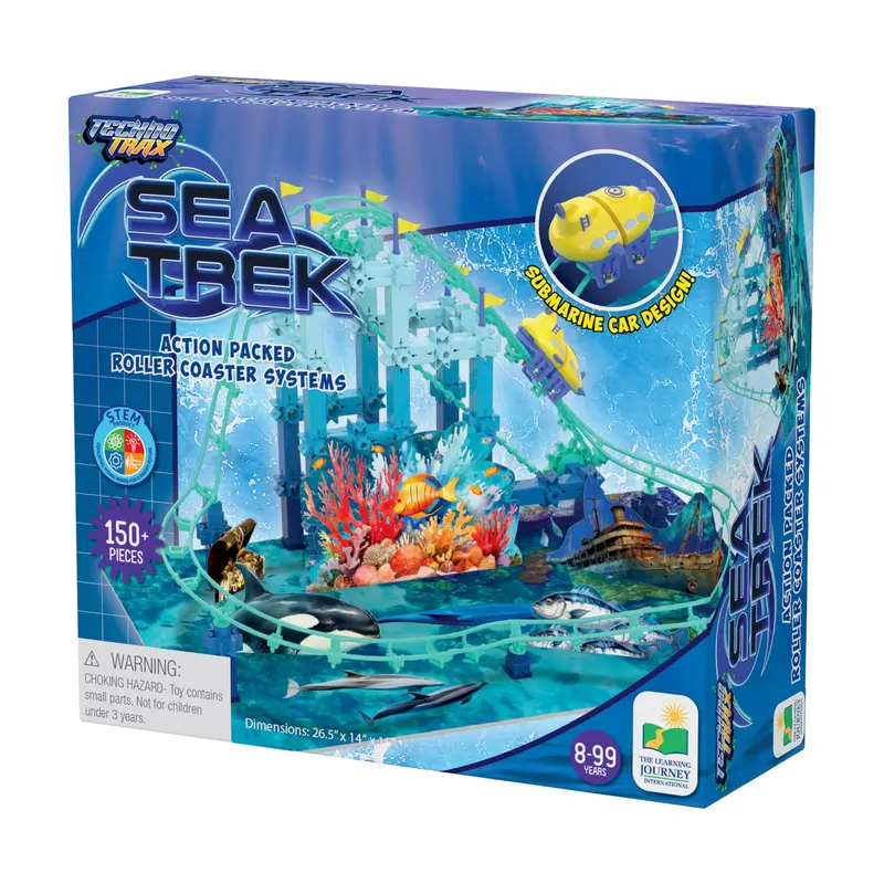 Sea Trek Roller Coaster Building Kit – Techno Trax STEM Construction Set – 150+ Pieces