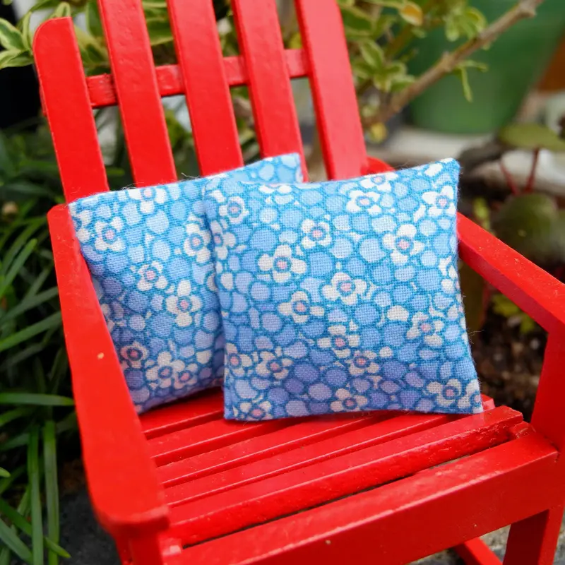 Set of Two Blue Floral Mini Patio Cushions