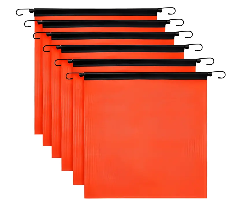 SF18186 Oversized Safety Flag Set – 6-Pack Bright Orange Mesh Warning Flags with Bungee Cords and EZ Hooks for Trailers & Pilot Vehicles