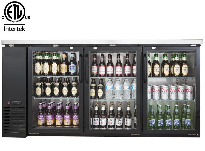 Sieble 72-Inch Glass-Door Commercial Bar Cooler – Stainless Steel Top, LED Lighting, 3-Keg Capacity, 24-Inch Depth