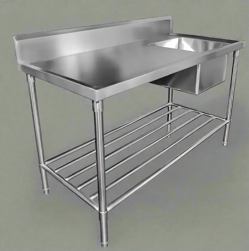Single-Bowl 94″ Commercial Stainless Steel Prep Sink Table with Undershelf Storage