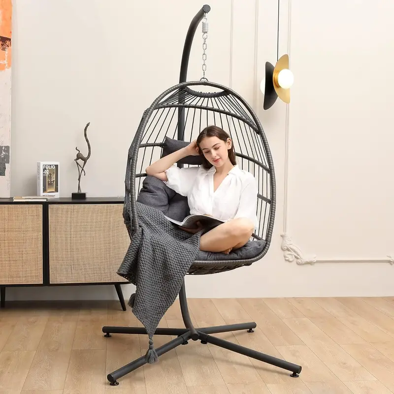 Single-Person Weather-Resistant Egg Swing Chair with Stand – Dark Gray Finish, 350 lb Weight Limit