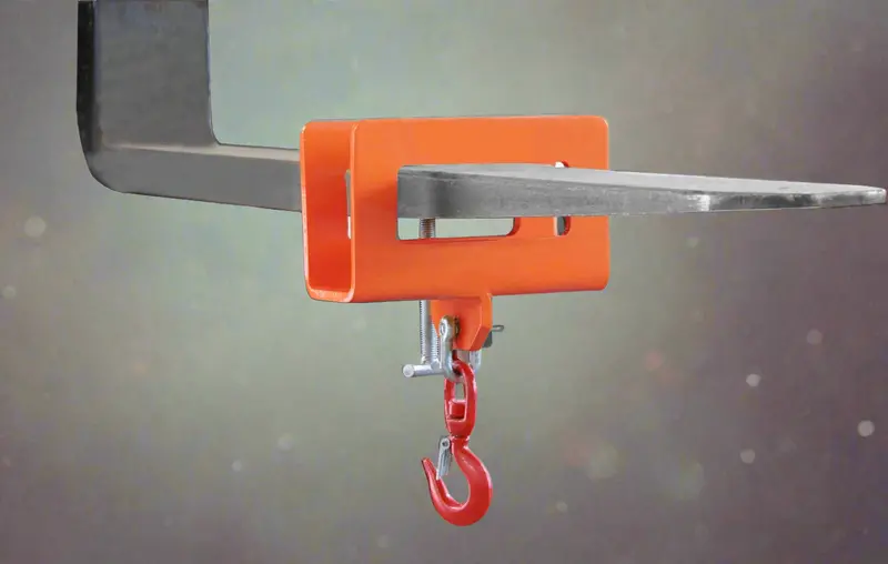 Single-Point Forklift Hook Attachment – Heavy-Duty Orange Pallet Lifter | Model MK55