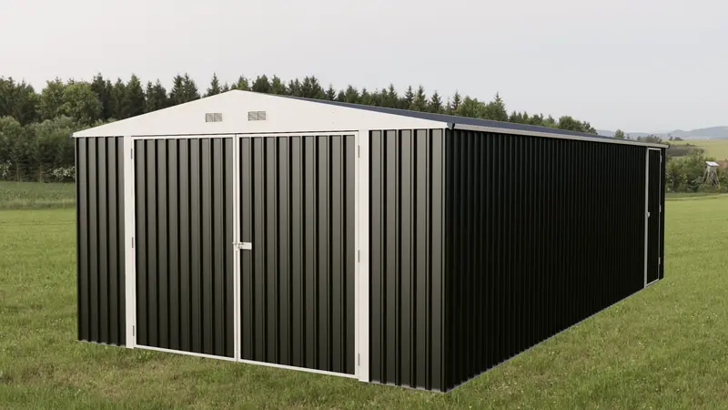 Single-Story Galvanized Steel Garage – 14′ x 27′ w/ Double Swing Doors – GA1427
