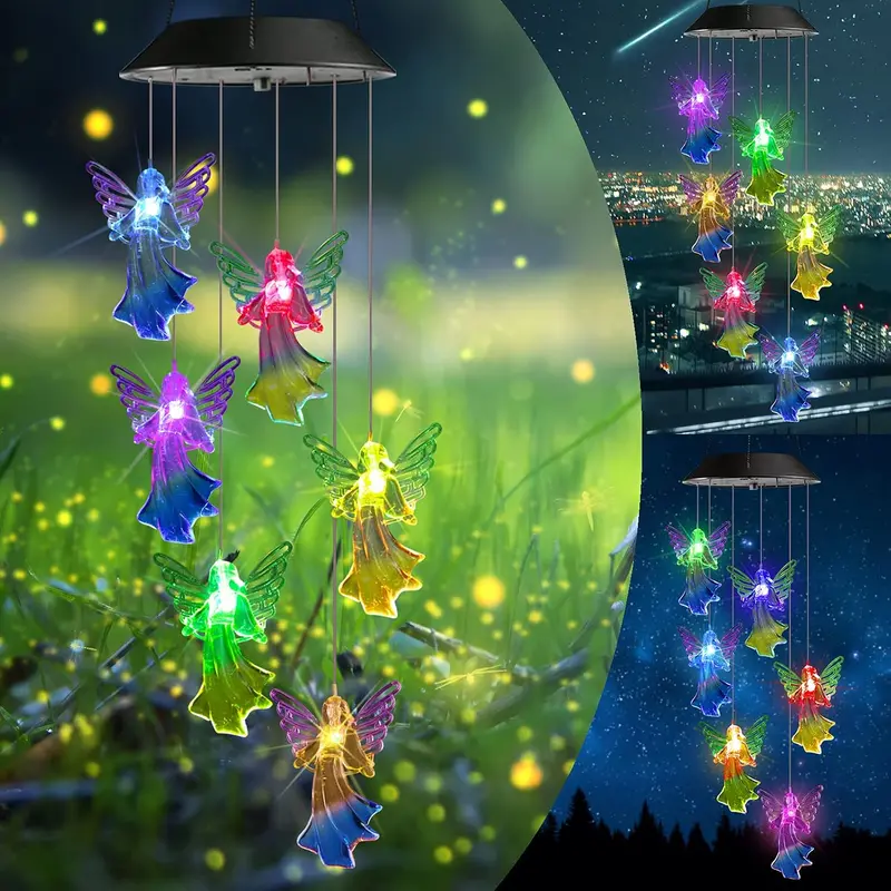Solar-Powered Angel Wind Chime – Outdoor Hanging Garden Light with Auto-Color-Changing LEDs (5123H)