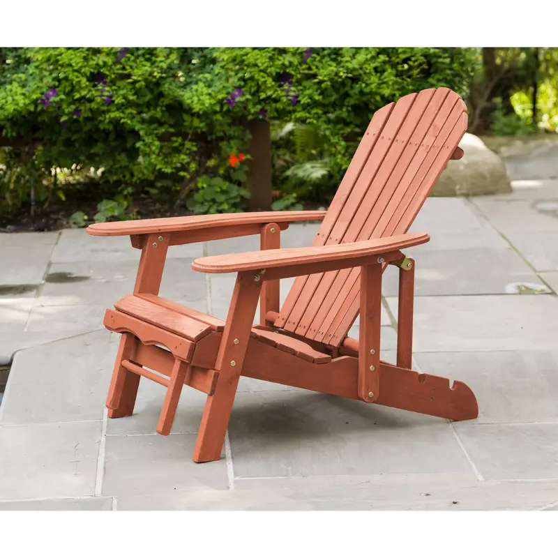 Solid Wood Adirondack Recliner Chair with Extendable Ottoman – Medium Brown Finish | AC7105