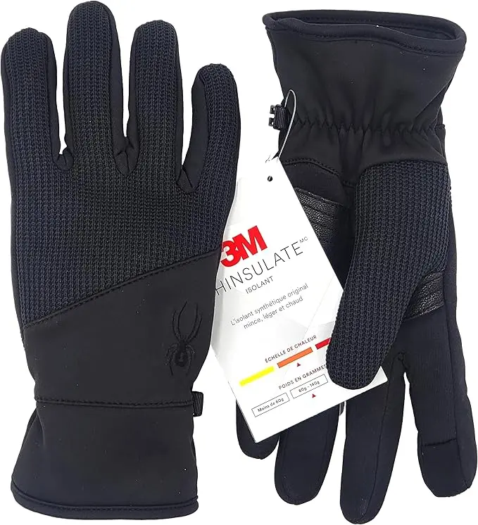 Spyder Core Touchscreen-Compatible Running Gloves with Premium Leather Palm Grip