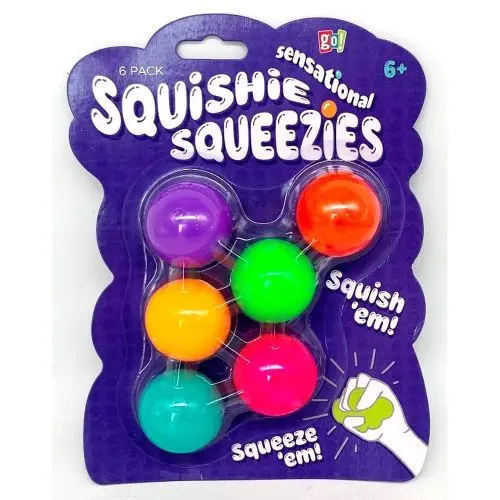 Squishie Squeezies 6-Pack – Vibrant, Textured Stress-Relief Balls for Kids and Adults