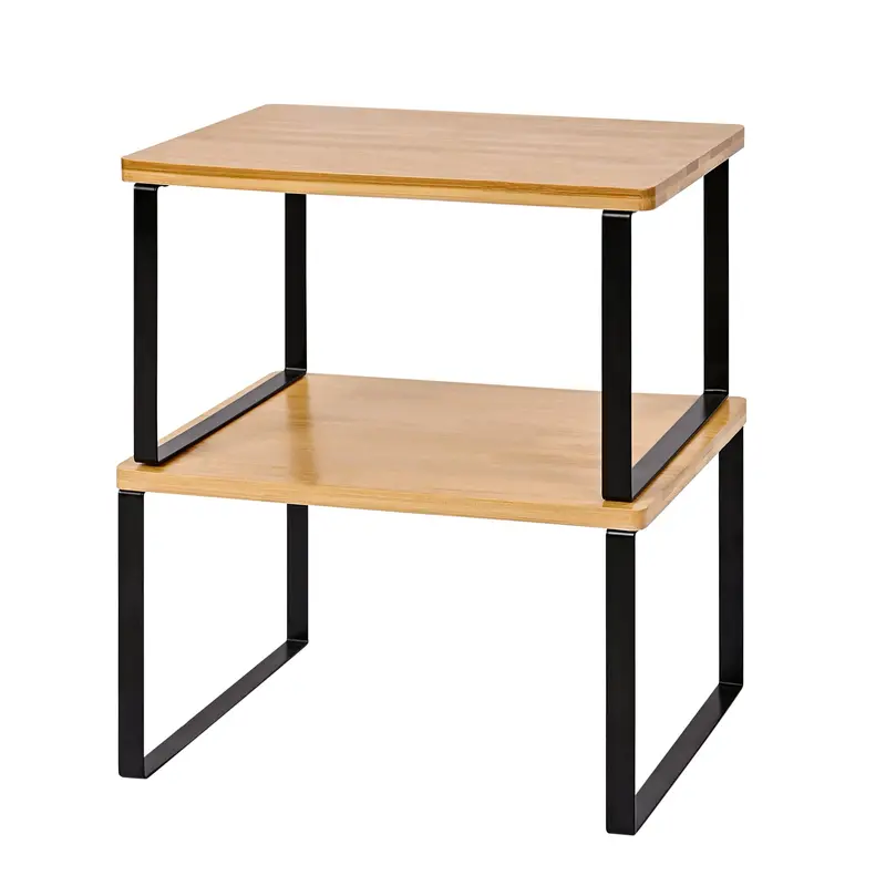Stackable Bamboo Kitchen Shelf Organizer – Slim Counter Storage Unit with Black Metal Frame (11.7″ x 7.7″)