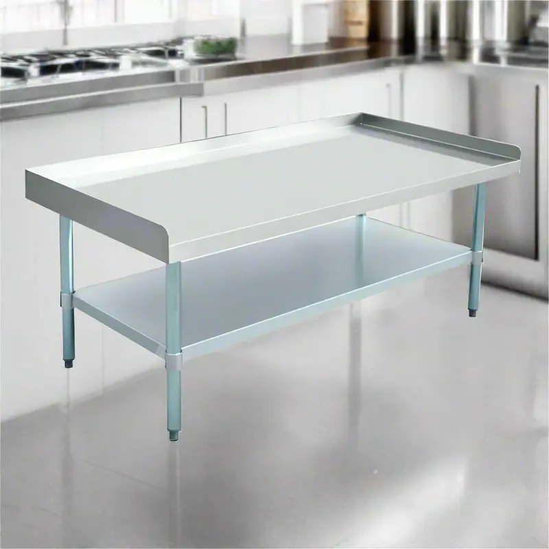 Stainless Steel Commercial Work Table with Side Splash Guard — Heavy-Duty Kitchen Prep Station