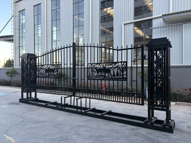 SU24SQ 20-Foot Dual-Swing Farm Gate Kit – Metal Driveway Entry Featuring Square Deer Motif