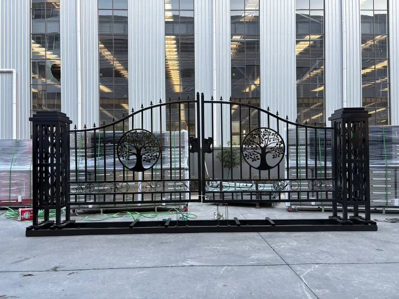SU24TL 20-Foot Dual-Swing Farm Gate Kit – Metal Driveway Entry with Tree of Life Decorative Design