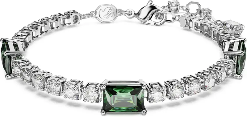 Swarovski Matrix Tennis Bracelet – Pink and Clear Round Crystals in Rhodium-Plated Setting