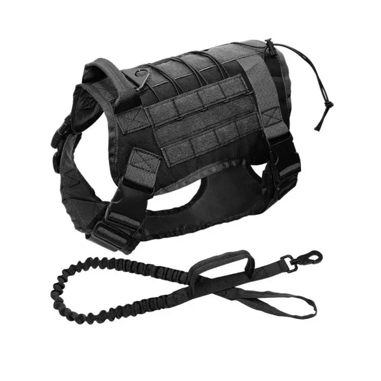 Tactical K9 Harness & Leash Combo – Black Molle-Ready Vest with Front Handle, Adjustable Fit & No-Pull Design